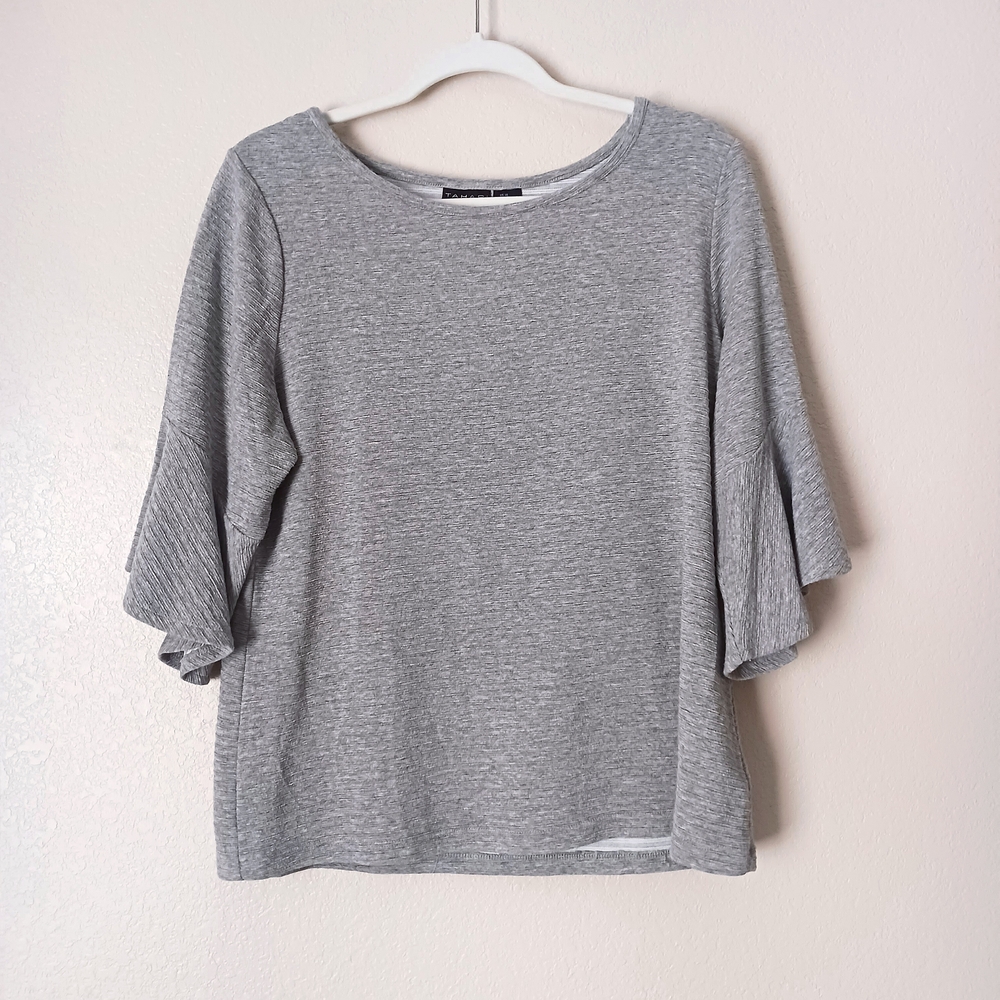 Tahari XL Ribbed 3/4 Bell Sleeve Top Boxy Shirt Blouse Gray